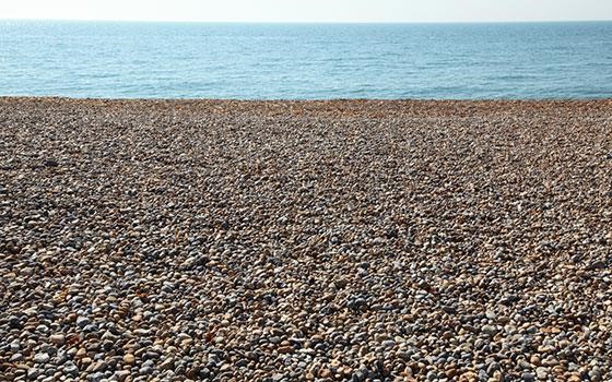 Beautiful pebble beach in the shade of pine trees Beautiful pebble beach in the shade of pine trees